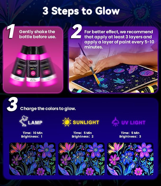 64 PCS Classic & Pastel & Metallic & Glow in the Dark Acrylic Paint Set - Image 5