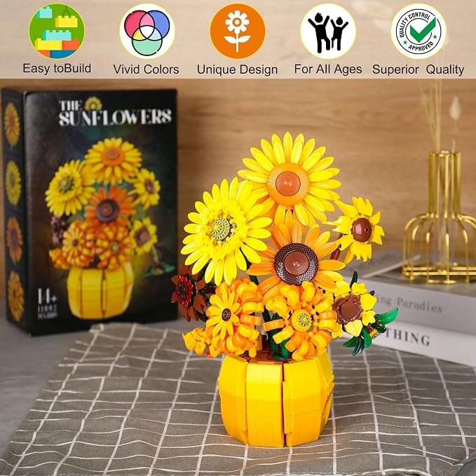 Sunflower Building Blocks Set for Adults, Van Gogh Art Botanical Collection - Image 2