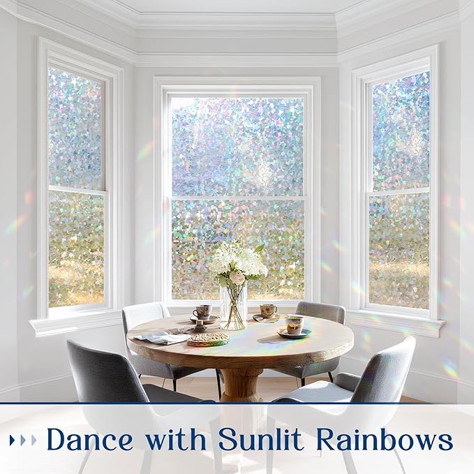 Haton Window Privacy Film, Rainbow Stained Glass Window Clings, 3D Decorative - Image 2