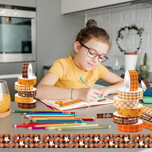 12 Pcs Thanksgiving Washi Tape Fall Maple Leaf Masking Tape Pumpkin Pattern - Image 6