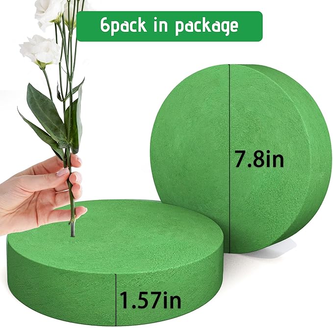 Max Shape 6Pcs Floral Foam Round Blocks, Large Wet and Dry Green Foam - Image 2