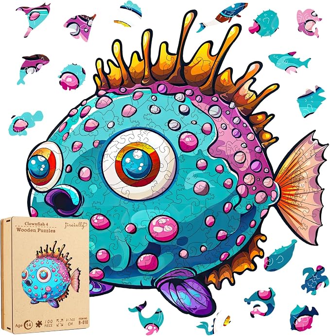 Wooden Puzzles for Kids, 100 Pieces Ocean Puzzle, Unique Fish Shaped Wooden by WoodenPuzzles