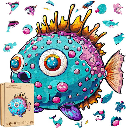 Wooden Puzzles for Kids, 100 Pieces Ocean Puzzle, Unique Fish Shaped Wooden by WoodenPuzzles