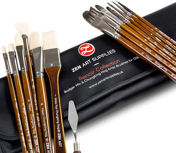 ZenART Oil & Acrylic Paint Brushes – 14pc Professional Set of Chungking Hog by ZenARTSupplies