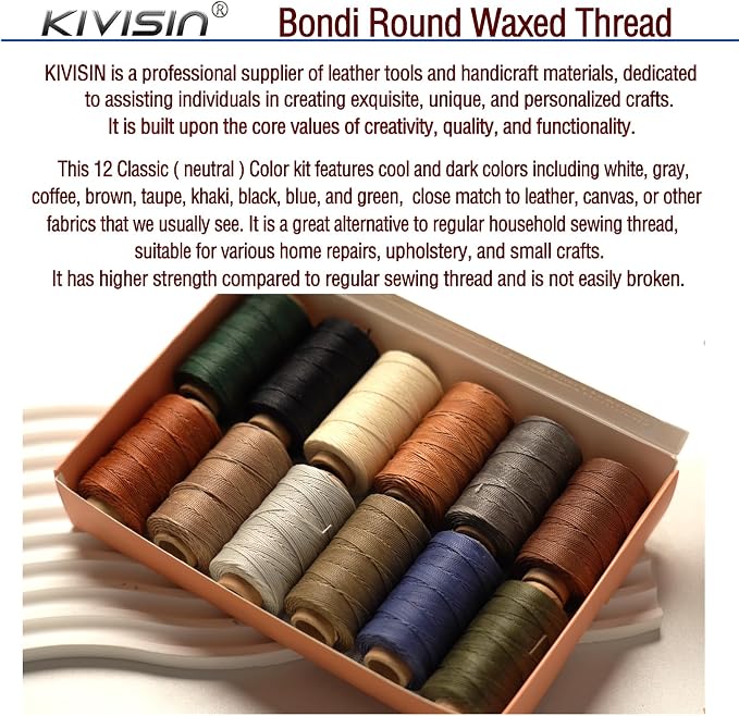 Round Polyester Waxed Thread 0.55mm, 12 Neutral Colors 76 Yards/Spool Wax - Image 6