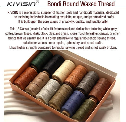 Round Polyester Waxed Thread 0.55mm, 12 Neutral Colors 76 Yards/Spool Wax - Image 6