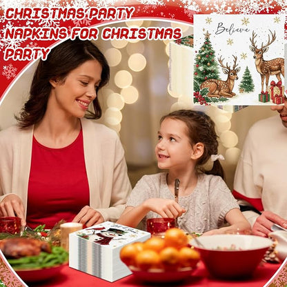 Janlaugh 200 Pcs Christmas Paper Cocktail Napkins Disposable 2 Ply Xmas Style - Image 6