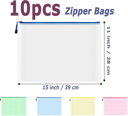 AUSTARK 10 Pcs Zipper File Bags, Waterproof Plastic Mesh Pouch - Image 2