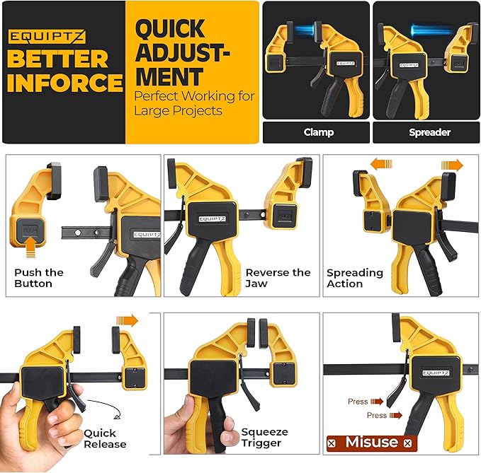 6 inch Bar Clamps for Woodworking – 4 Pack Quick Grip Clamps Set - Image 4