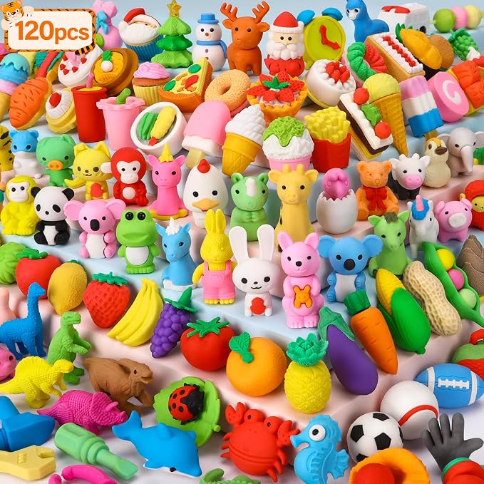 120 Pack Animal Pencil Erasers for Kids, 3D Mini Puzzle Take Apart Erasers by Moosia