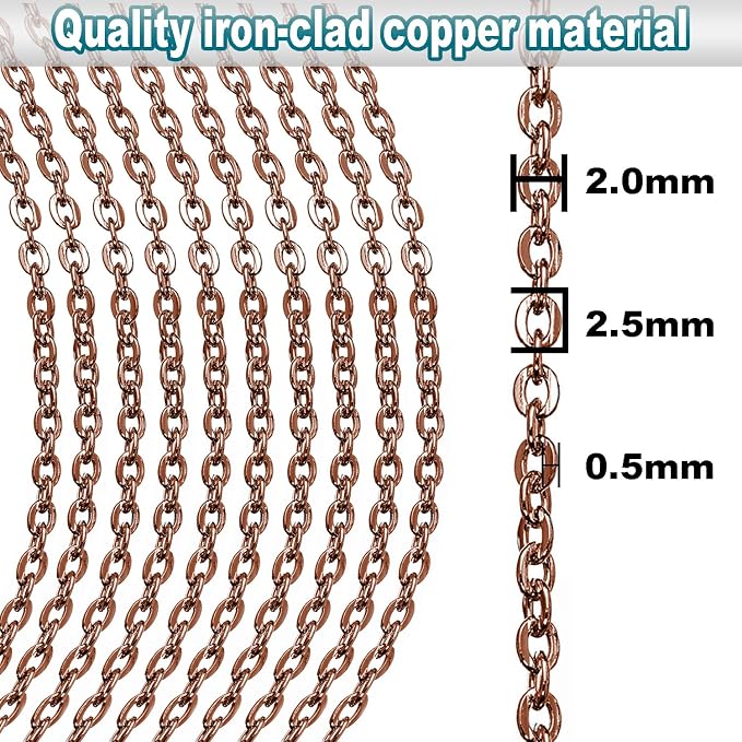 Jishi 33ft Link Cable Chain Roll 2mm, Copper Plated Iron Metal Rolo Necklace - Image 3