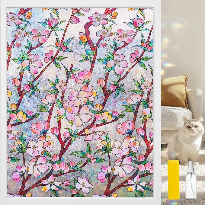 Window Privacy Film Rainbow Film Stained Glass 3D Static Cling Decorative by OHTMERU