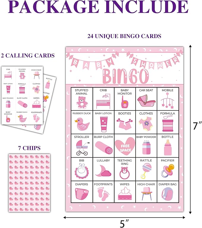 Pink Shower Party Bingo Cards, Shower Bingo Game, Shower Party Games - Image 2