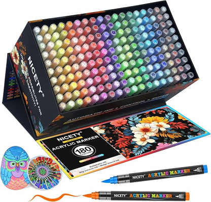 NICETY 180 Acrylic Paint Markers, Acrylic Paint Pens Brush Tip by NICETY