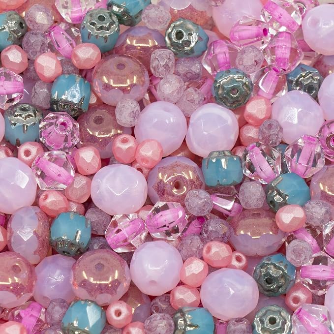 0.9 oz Mix of Faceted Fire Polished Czech Glass Beads 4-10mm, Cold Pink by CzechBeadsManufacturer