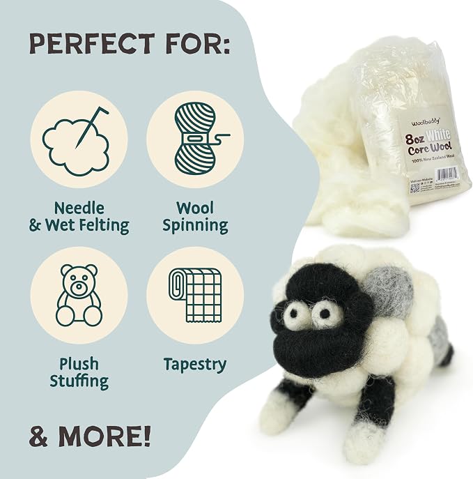 Woolbuddy Wool Felting Core Wool – Handmade Carded White - Image 4