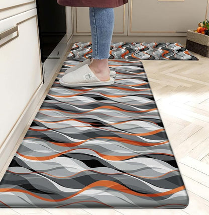 Kitchen Mats for Floor Modern Abstract kitchen rugs Grey and Orange Stripe Anti by weesire