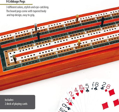 ERLLE - Wooden Cribbage Board Game Set, Continuous 3 Track Wooden Board - Image 5