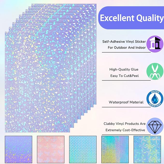 36 Sheets Holographic Sticker Paper Clear A4 Vinyl Sticker Paper Self Adhesive - Image 3