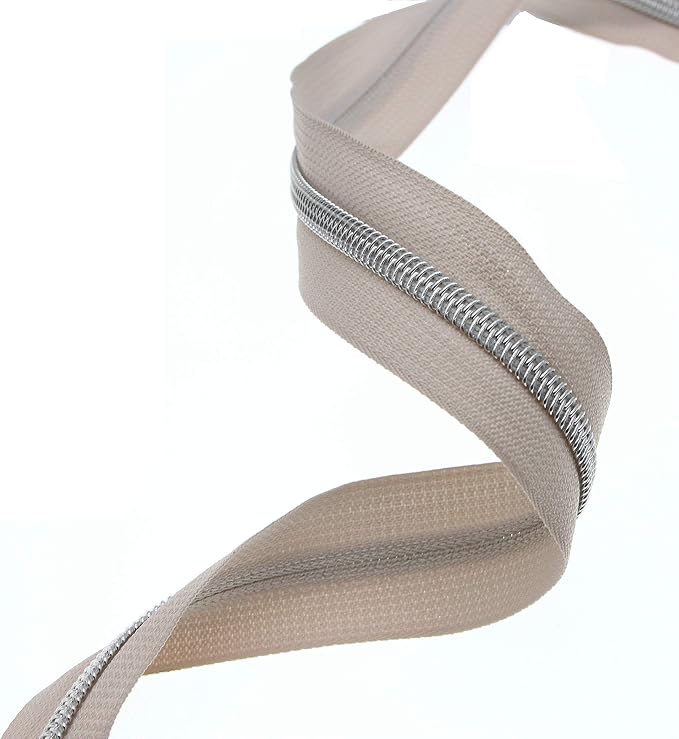 #5 Silver Teeth Metallic Nylon Coil Zippers by The Yard Bulk 10 Yards Beige - Image 2