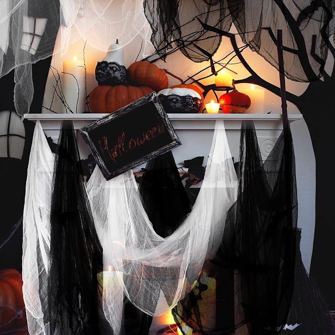 Boao Halloween Cheese cloth 39.37 x 196.85 Inch White Black Cheesecloth Roll - Image 3