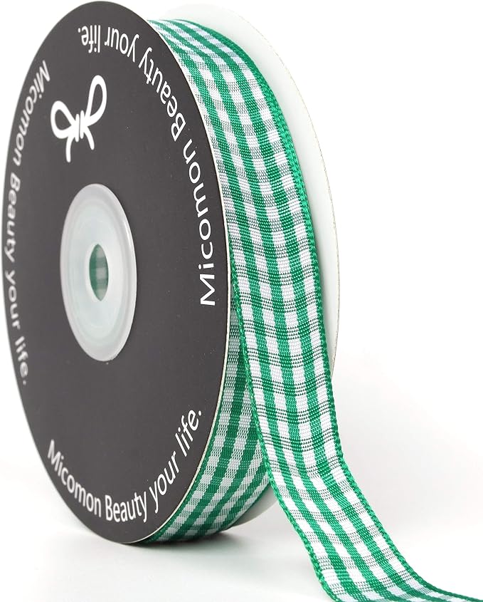 Green Gingham Plaid Checked Ribbon 25 Yards Each Roll 100% Polyester - Image 5