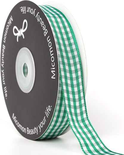 Green Gingham Plaid Checked Ribbon 25 Yards Each Roll 100% Polyester - Image 5