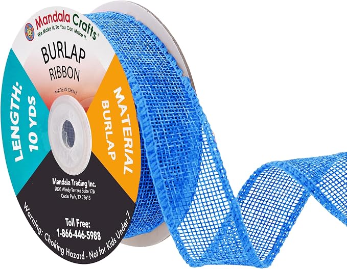 Mandala Crafts Sky Blue Burlap Ribbon 1 Inch Wide Jute Ribbons by MandalaCrafts