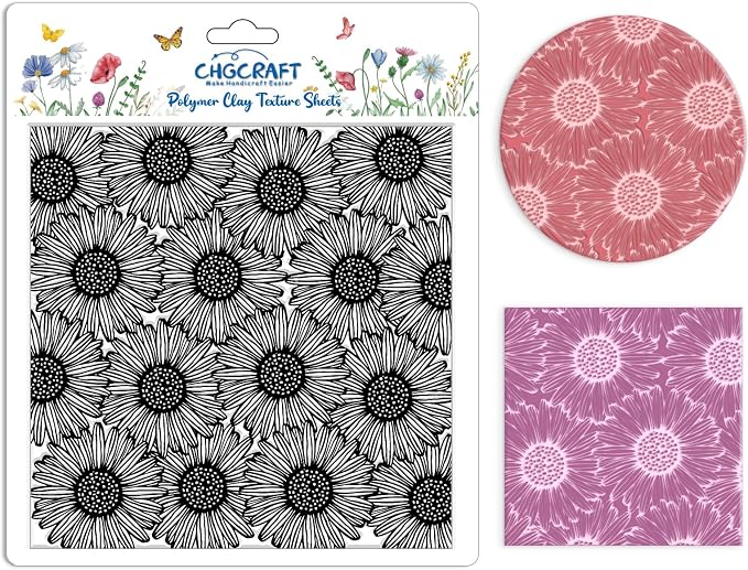 CHGCRAFT Wishing Flowers Polymer Clay Texture Sheets Silicone Texture Stamp by chgcraft