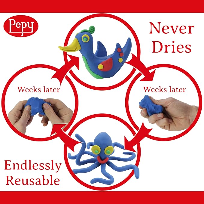 Pepy Reusable and Non-Drying Oil-Based Plasticine Modeling Clay, Primary Colors - Image 2