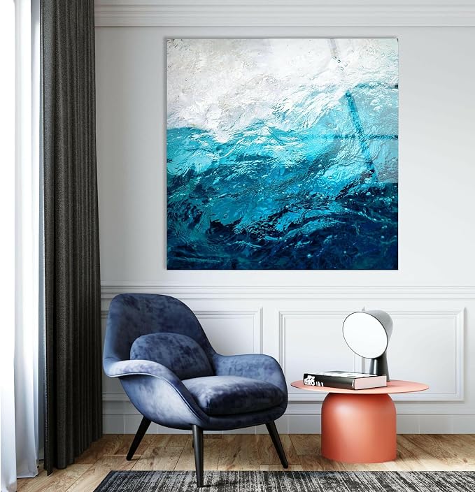 My Photostation.com 28Wx18H'' Blue Waves Abstract Glass Wall ArtTempered Glass - Image 6