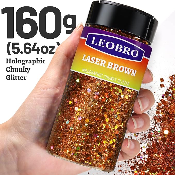 LEOBRO Brown Glitter, 160G/5.64OZ Holographic Chunky Glitter - Image 2