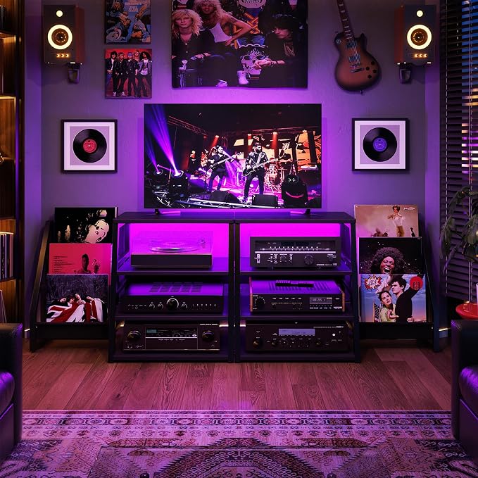 AV Media Stand with Outlets, Stereo Stands and Racks with Vinyl Storage - Image 9