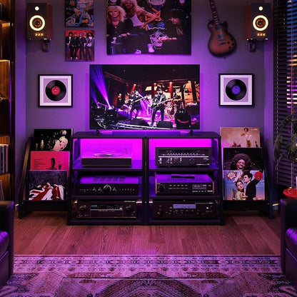 AV Media Stand with Outlets, Stereo Stands and Racks with Vinyl Storage - Image 9