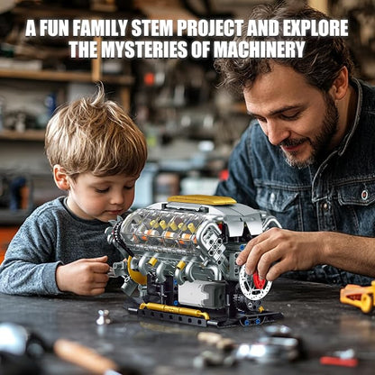 V8 Engine Building Kit for Adults, Build Your Own MOC Mini V8 Engine Model Toy - Image 5