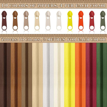 DOITEM 22.2 Yards/ 20 m 10 Pcs Assorted Colors #5 Nylon Coil Zippers, Sewing - Image 3