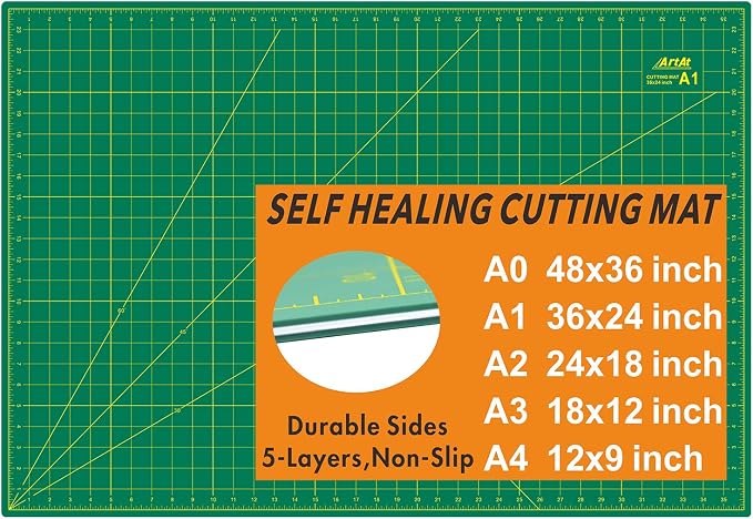 ArtAt Self Healing Cutting Mat: 24 x 36 inch Green Large 5-Ply Double-Sided by ArtAt