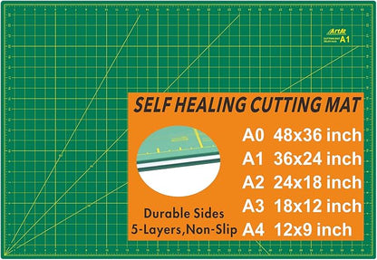 ArtAt Self Healing Cutting Mat: 24 x 36 inch Green Large 5-Ply Double-Sided by ArtAt