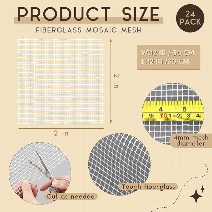 24 Set 12 x 12 Mosaic Mesh for Back Mounted Tile Fiberglass Mosaic Mesh Backing - Image 2