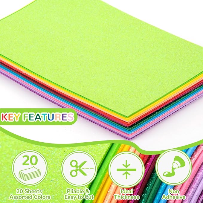20 Pack Glitter EVA Foam Sheets Craft 8 x 12 inch, 20 Colors Sparkles Foam Paper - Image 4