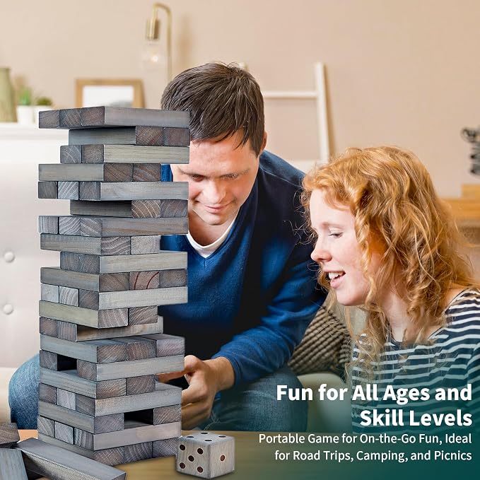 ApudArmis 54 PCS Tumble Timber Set Up to 3.2FT, Pine Wooden Tumble Tower Game - Image 6