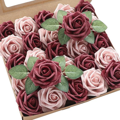 Floroom Artificial Flowers 25pcs Real Looking Cinnamon Rose & Shabby Pink Foam by Floroom