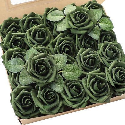 Floroom Artificial Flowers 50pcs Real Looking Emerald Green Foam Fake Roses by Floroom