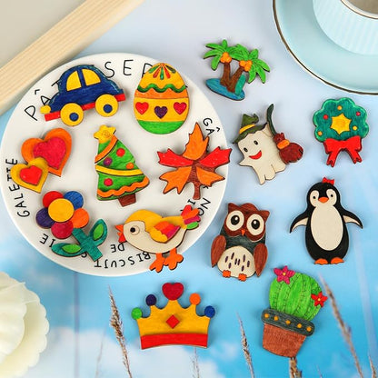Worgree 48 Pcs DIY Wooden Magnets, Wooden Art Craft Supplies Painting Kit - Image 7