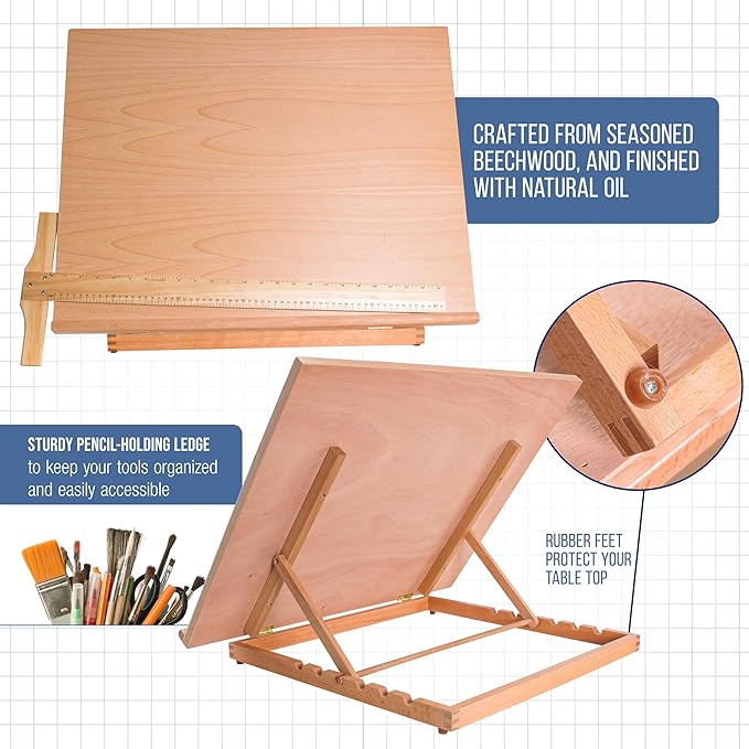 U.S. Art Supply X-Large 26" x 21" Adjustable Wood Art Drawing Board - Image 4