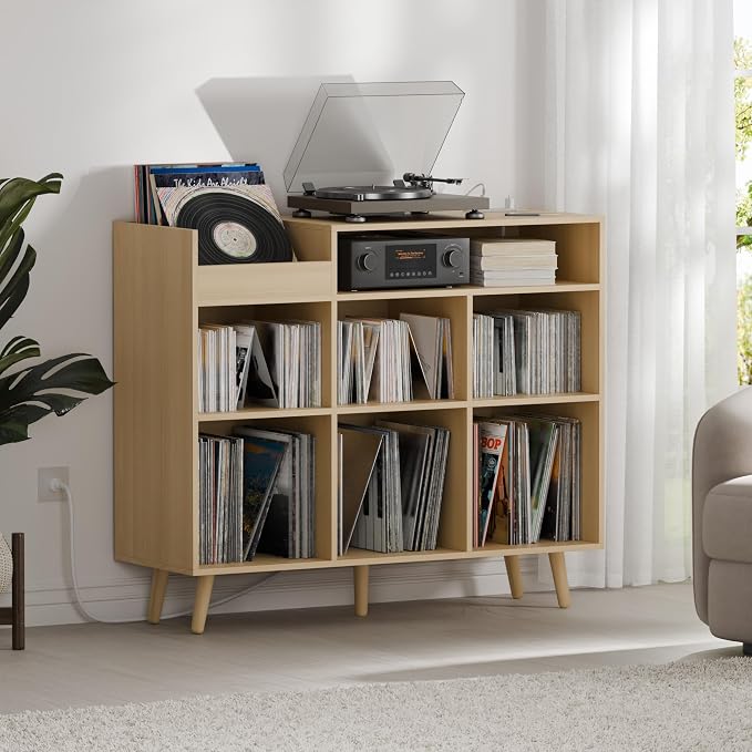 Cozy Castle Large Record Player Stand, Vinyl Storage Cabinet Mid Century Modern - Image 7