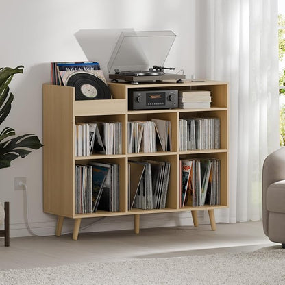 Cozy Castle Large Record Player Stand, Vinyl Storage Cabinet Mid Century Modern - Image 7