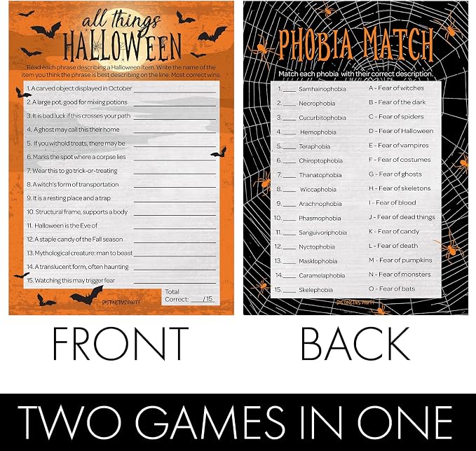 DISTINCTIVS Halloween Party Games, Halloween Trivia and Phobia Match 2 Game - Image 3