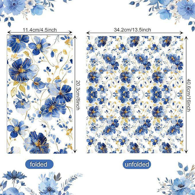 60 Pack 3 Styles Blue Floral Napkins - Image 6
