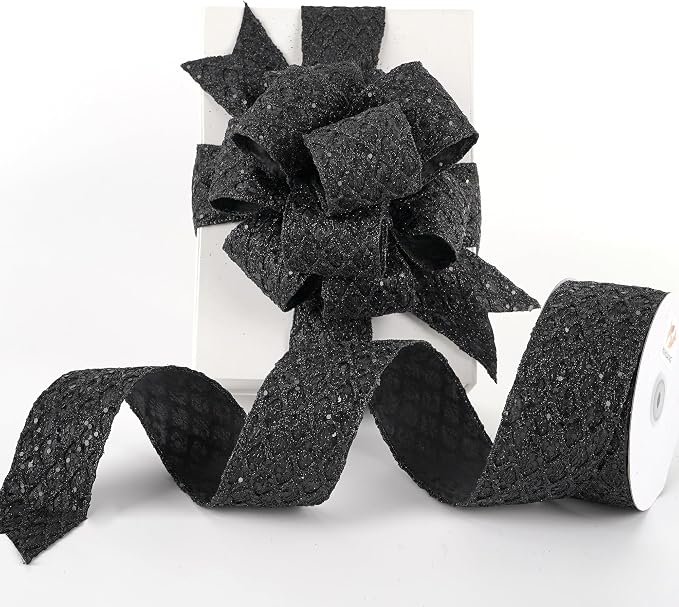 HUIHUANG Glitter Black Wired Ribbon by HUIHUANG